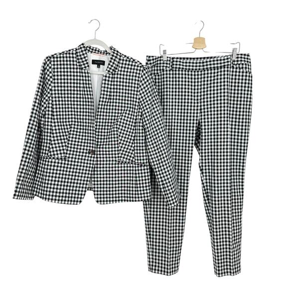 Talbots Gingham Linen Blend Blazer Hampshire Ankle Pant Sz 16 Black White Preppy - Picture 1 of 16